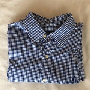 Black & blue checked long sleeve Polo - L